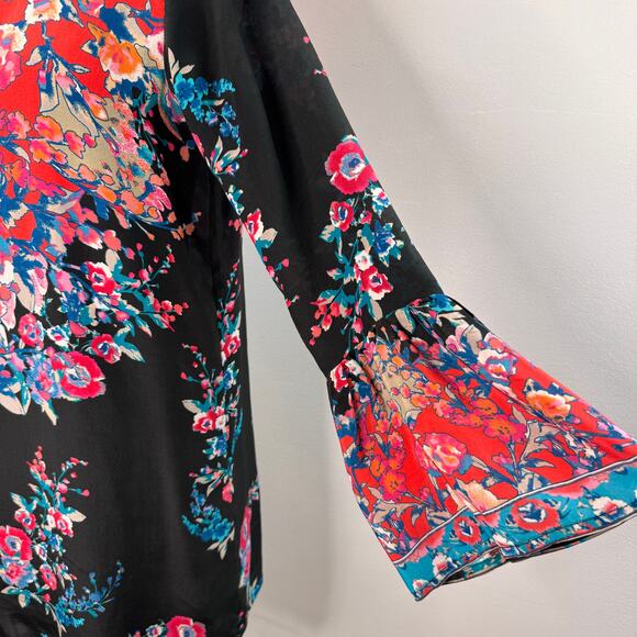 TOLANI Multi Tunic Blouse Silk Floral Scoop 3/4 Belle Sleeve Pullover Sz S Small - Picture 3 of 6